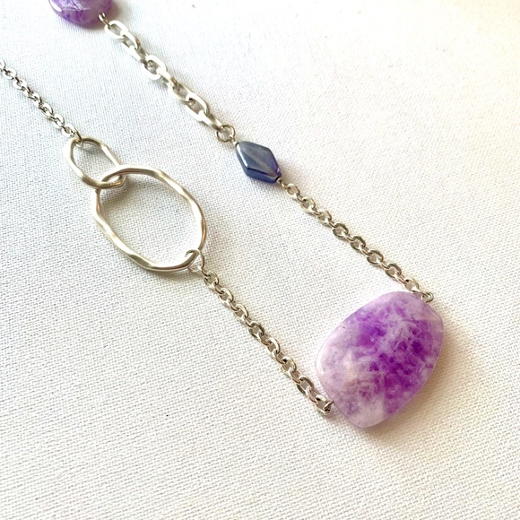 Laura Ashley Chunky Amethyst/Silver Toned Statement Necklace - Picture 2 of 4